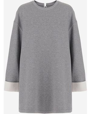 Carven Cotton Blend Sweatshirt With Contrasting Cuffs - Grey