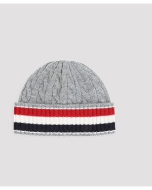 Thom Browne Cable Knit Striped Wool Beanie - Gray