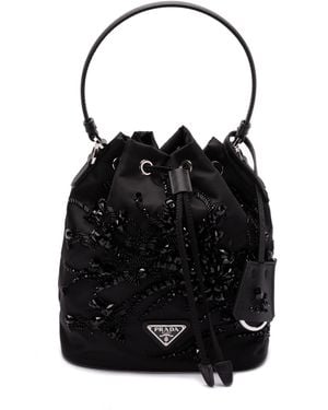 Prada Enamel Triangle-Logo Tote Bag - Black