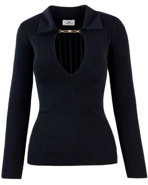 Elisabetta Franchi Maglia A Costine Con Dettagli À Jour Nera - Blue