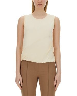 Helmut Lang Relaxed Fit Cotton Tank Top With Frayed Hem - Natural