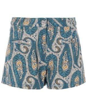 Etro Shorts Con Stampa Paisley - Blue