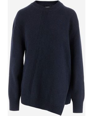 Jil Sander Asymmetrical Wool Blend Jumper - Blue