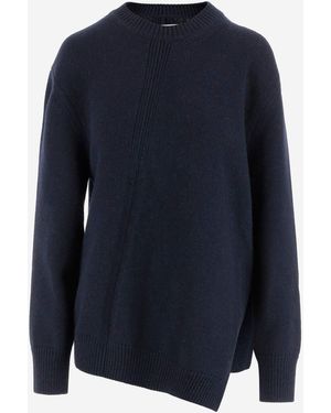Jil Sander Asymmetrische Wolmixtrui - Blauw