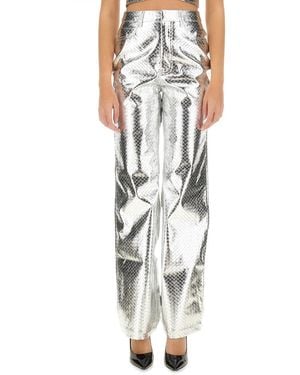 ROTATE BIRGER CHRISTENSEN High-Waisted Metallic Finish Straight Leg Trousers