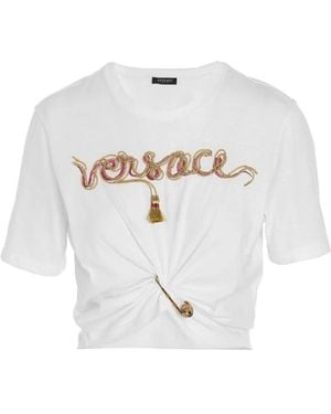 Versace Pin Logo T Shirt - White