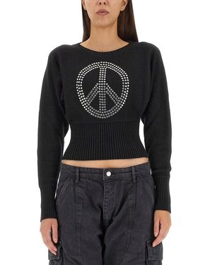 Moschino Cropped Jersey With Rhinestone Peace Symbol - Schwarz