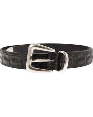 Alberto Luti Crocodile Effect Leather Belt - White