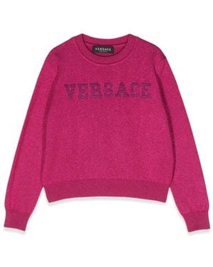Versace Crew Neck Pullover With Embroidered Logo - Pink