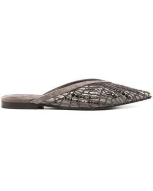 Brunello Cucinelli Abstract Embroidered Suede Slingback Ballet Flats - White