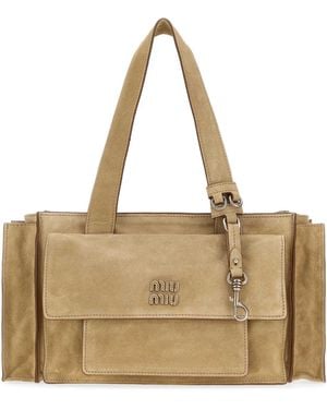 Miu Miu Shoulder Bag With Adjustable Strap - Natural