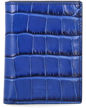 Tom Ford Croc-Embossed Leather Bi-Fold Wallet - Blue