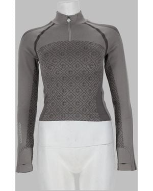 CASABLANCA Monogram Half-Zip Mock Neck Long Sleeve Top - Grey