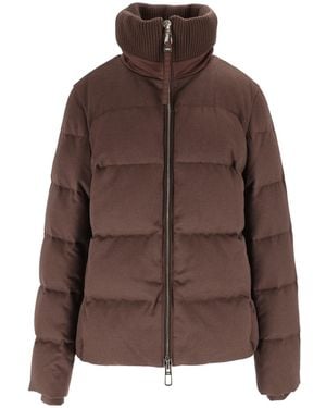 DUNO Padded High Ribbed Collar Drawstring Down Jacket - Brown