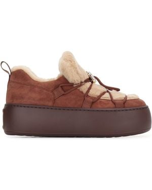 Roger Vivier Snow Lace-Up Fur Court Shoes - Brown