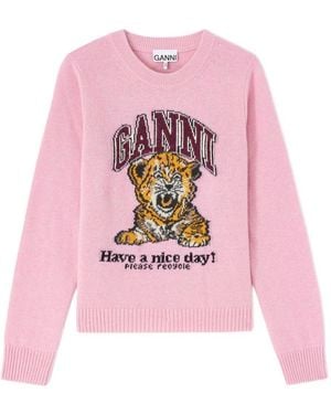 Ganni Playful Graphic Sweater - Pink