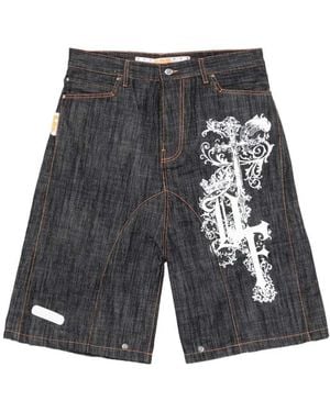 PDF Jeansshorts mit Grafikdruck - Grau