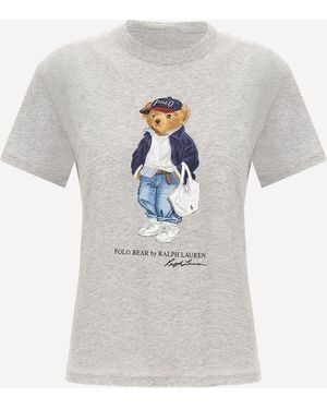 Polo Ralph Lauren Cotton T Shirt With Polo Bear Print - White