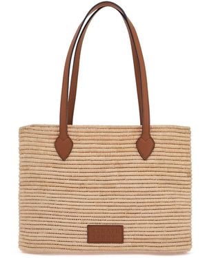 Strathberry Mittelgroßer Korbbag in natürlicher Raft mit Lederdetails und Metallverschluss - Natur