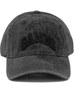 Ganni Denim Baseball Cap - Black