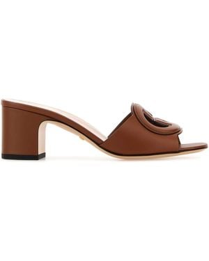 Gucci Brow Leather Mules - Brown