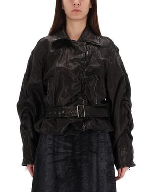 DIESEL Leather Jacket With Belt And Asymmetrical Zip - Black