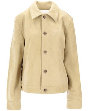 Ami Paris Veste Boutonnee De Coeur En Cuir - Naturel