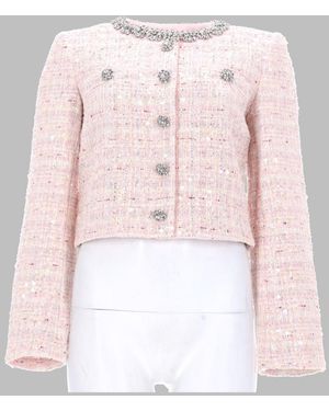 Self-Portrait Bouclé Jacket With Sequins - Pink