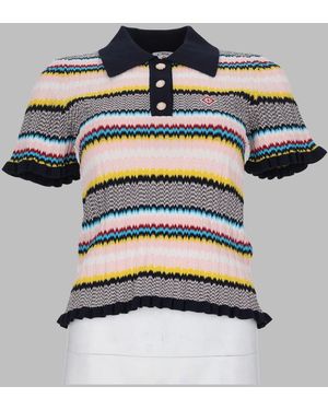 CASABLANCA Casablanca Chevron Viscose Polo Knit Top - Grey