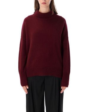 Lisa Yang Burgundy Heidi High-Neck Ribbed Sweater - Red