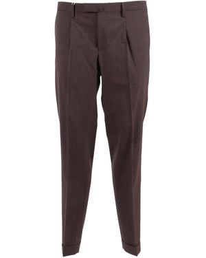 BRIGLIA Slim Fit Flat Front Straight-Leg Trousers - Brown