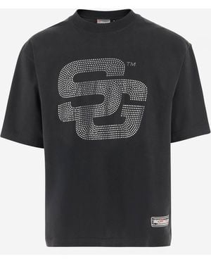 SUMMER GAMES Sommerspiele Baumwoll -T -Shirt mit Strass -Logo - Schwarz