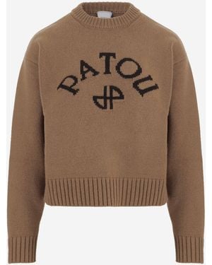Patou Pullover aus Wolle und Kaschmir mit Logo - Braun