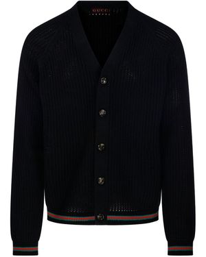 Gucci Web Detail Cotton Cardigan - Blue