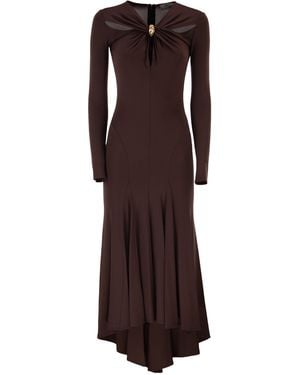 Elisabetta Franchi Crêpe Jersey Dress With Jewel Detail - Brown