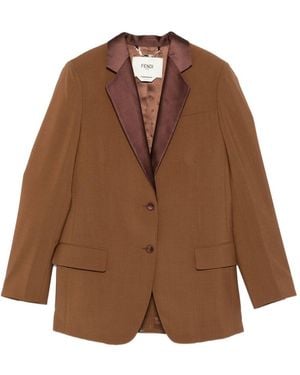 Fendi Wool Single Breasted Jacket - Brown