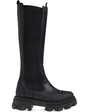 Ganni Chelsea High Leather Boots - Black