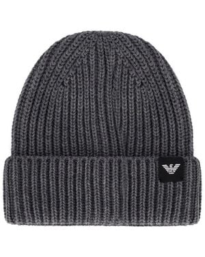 Emporio Armani Dark Ribbed Beanie - Grey