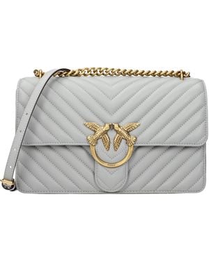 Pinko Love One Crossbody Bag Leather/Pearl - Grey