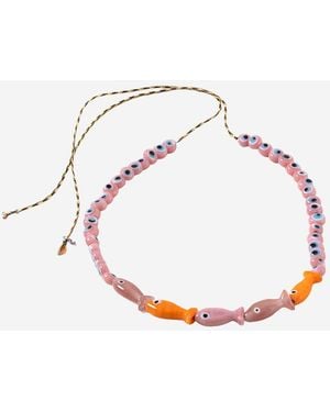 Sorbet Island Fabric And Glass Bead Necklace - White