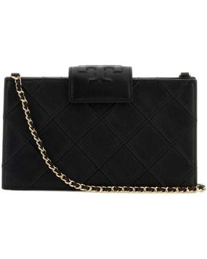 Tory Burch E Fleming Leder Brieftasche auf der Kette - Schwarz