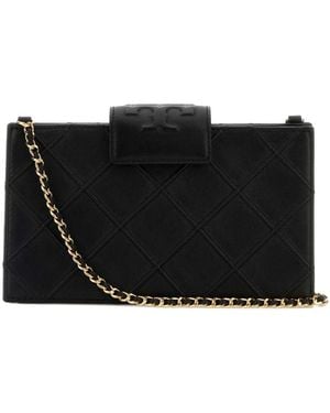 Tory Burch Fleming Leather Wallet On Chain - Black