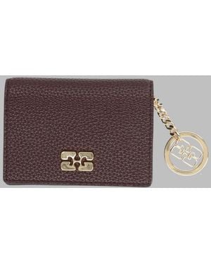 Ganni Pebbled Faux Leather Card Holder Wallet With Keyring Charm - Brown