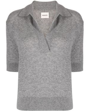 KHAITE Shrunken Cashmere Polo Shirt - Grey