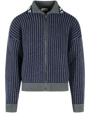 Versace And Knit Zip Cardigan - Blue