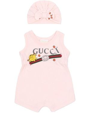 Gucci Baby Body Set With Beanie Hat - Pink