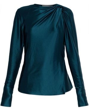 Victoria Beckham Draped Printed Silk Blouse - Blue