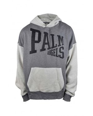 Palm Angels Patchwork Yoke Hooded Sweatshirt With Distressed Details - Grey