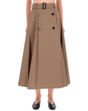 Burberry Skirt With Adjustable Belt And Button Closure - Natural
