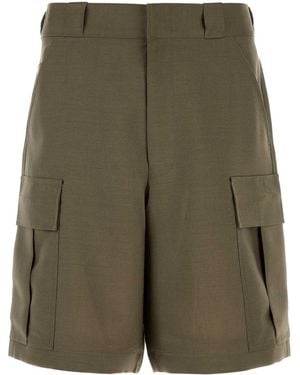Prada Army Green Mohair Blend Bermuda Shorts